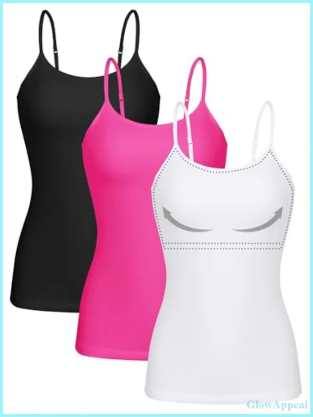 3 Pack Cotton Camisoles with Shelf Bra Adjustable Spaghetti Strap Tank Tops
